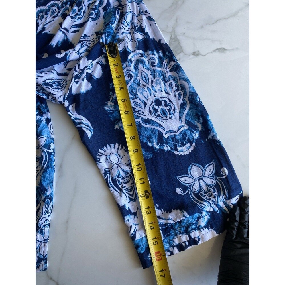 NWT Haute Hippie L Blue White Print Blouse Lightweight Topper Cardigan Top - Picture 7 of 12